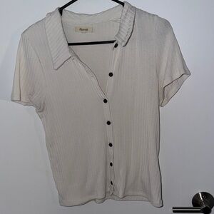 Madewell Ribbed Short Sleeve Button-Up Top - Cream